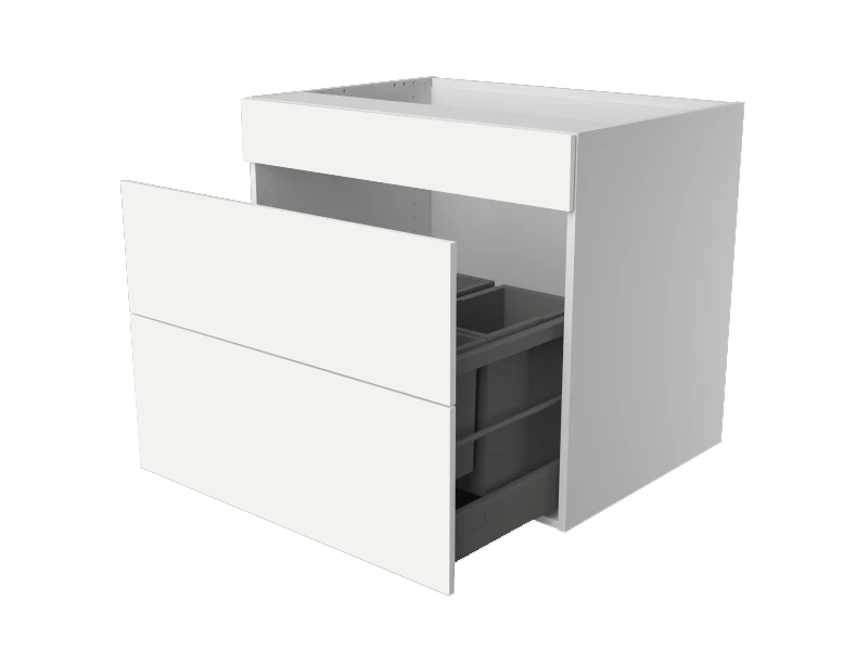 Vaskeskab med 12,4 cm forstykke og 2 sammenkoblede fronter