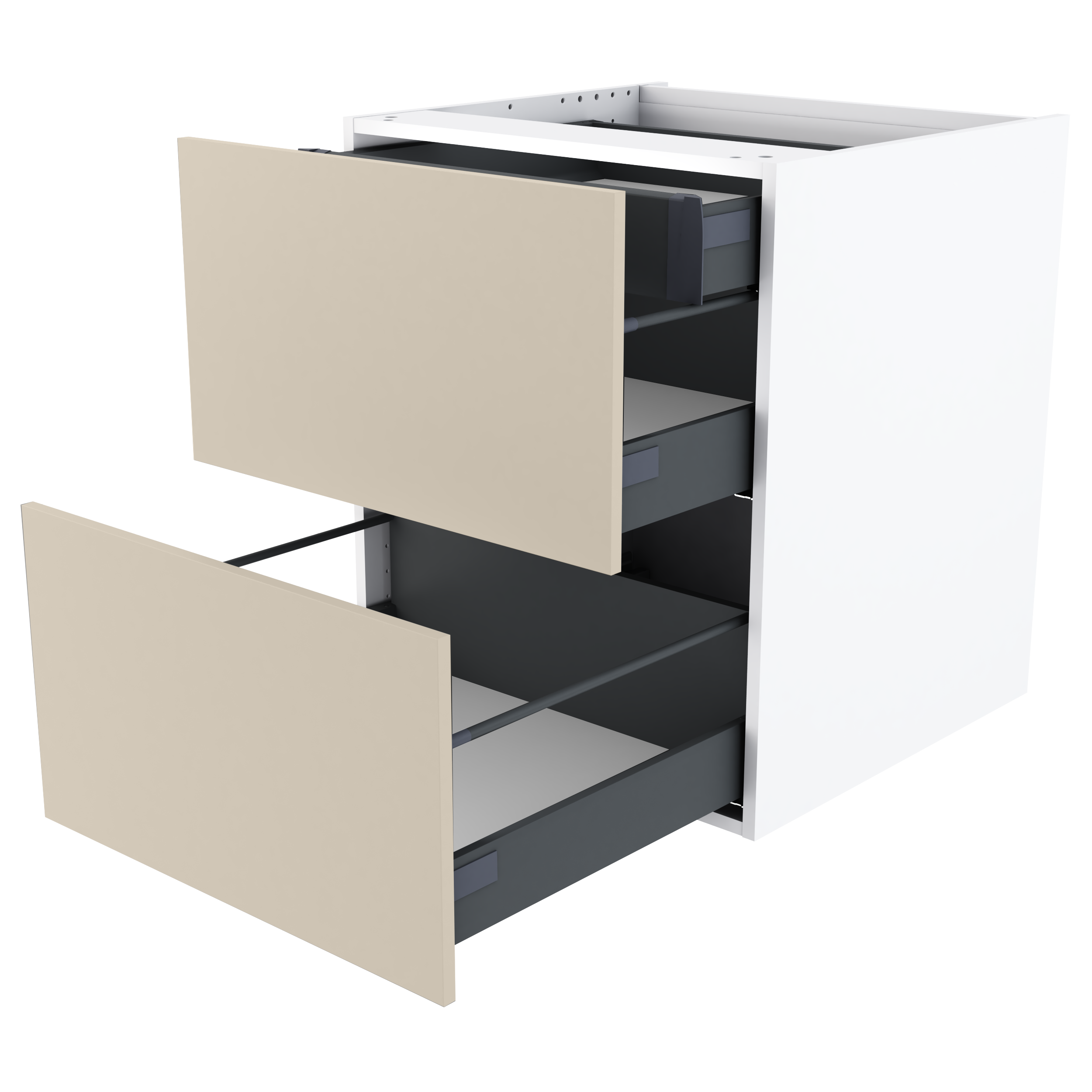 Skuffeskab med 2 lux-skuffer og lux-bakke med soft-luk.