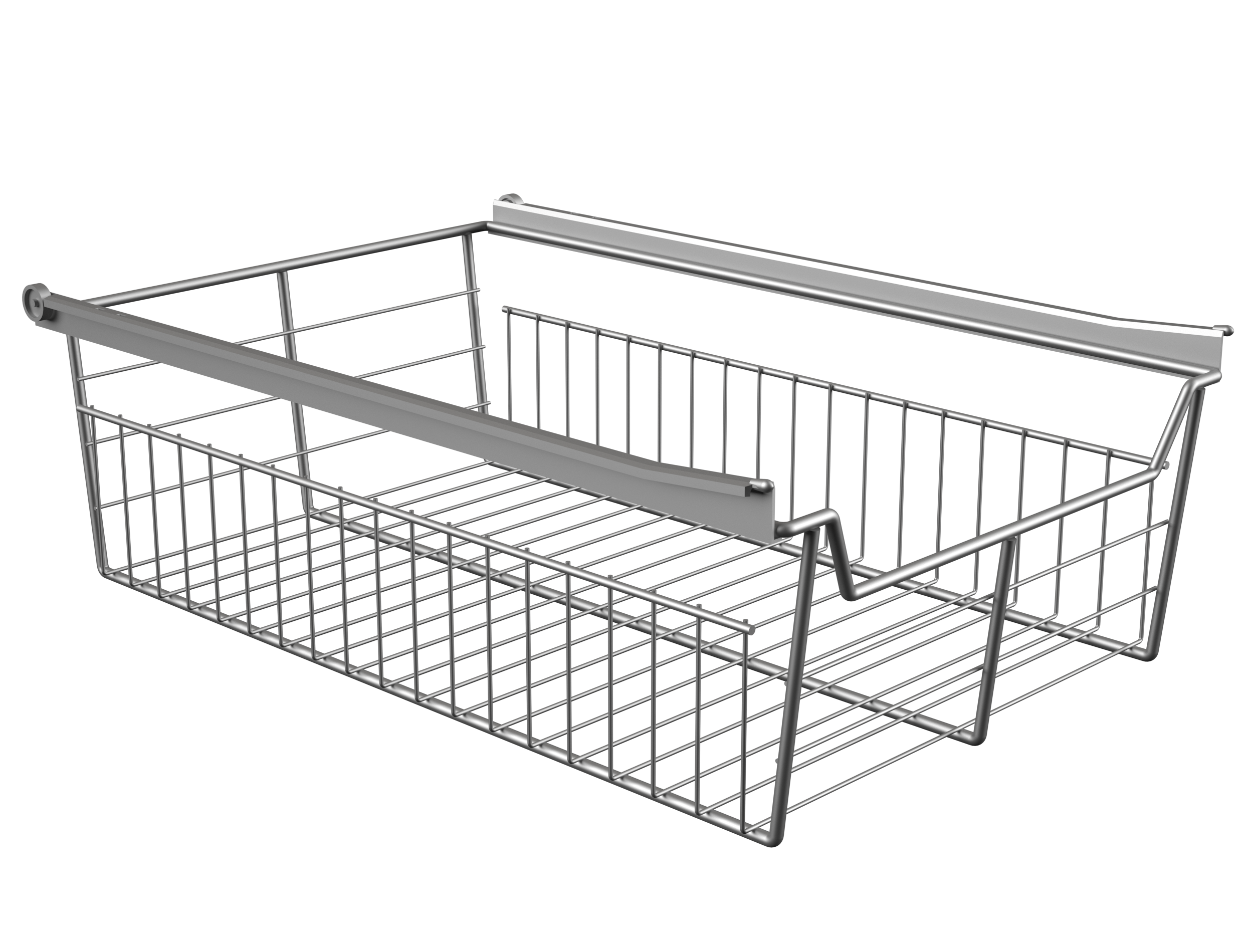 Trådkorg i silverfärgad metall med rullskenor, 15 cm hög